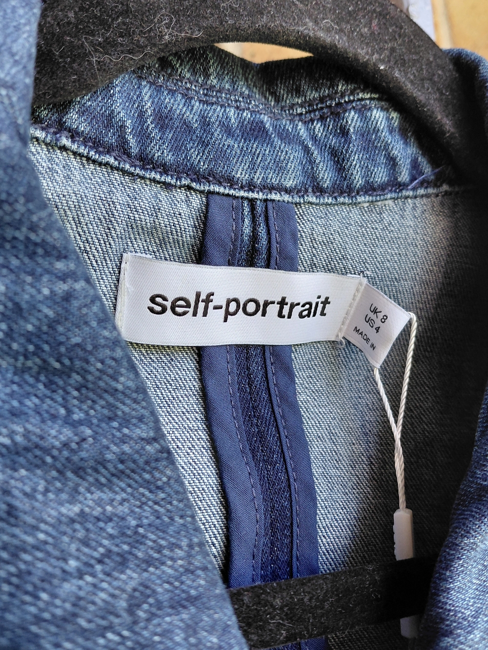 Self-Portrait Blue Denim Pearl-Trim Button Dress - Picture 6 of 10